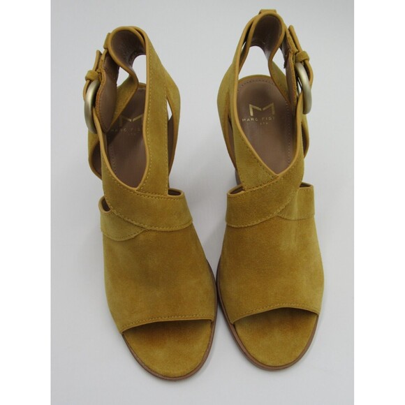Marc Fisher Block Heel Sandal Yellow Suede Buckle Strap Womens Size 6 Boho - Picture 5 of 16